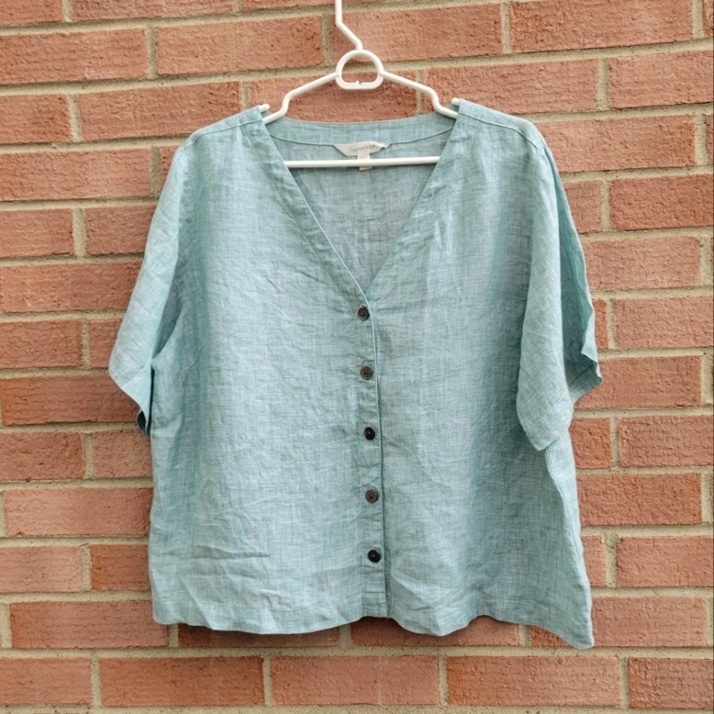 Garnet Hill Gabby Button-Front Linen Top in Mint size Large